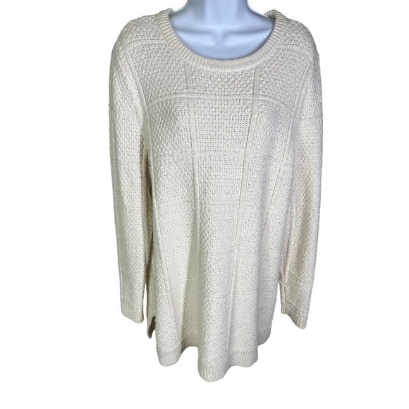 LANDS' End Ivory Heavy Knit Fisherman Pullover Sweater Women's Size Large - Picture 1 of 6
